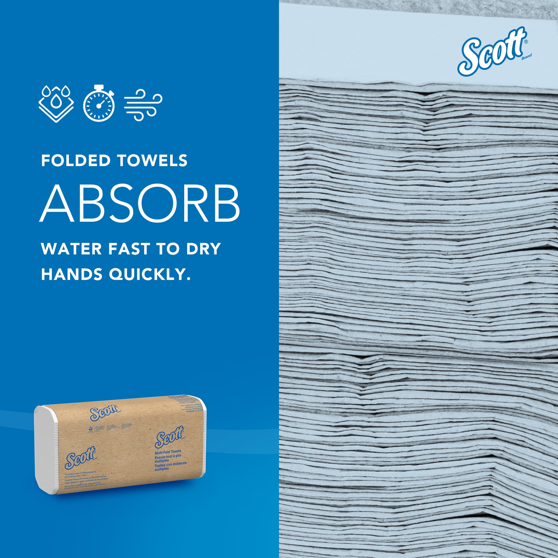 Scott Professional Universal Multifold Paper Towels, Bulk (58091), Absorbency Pockets, White, 9.2"x9.4" Towel, White, Compressed, Compact Case (250 Sheets/Pack, 12 Packs/Case, 3,000 Sheet Total)