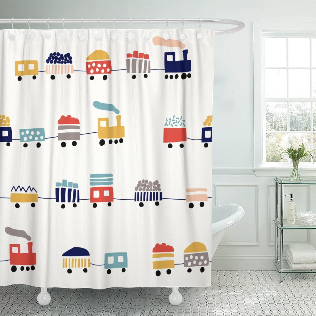 PKNMT Pattern Cute Color Trains Kid Boy Baby Car Child Shower Curtain 60x72 inches
