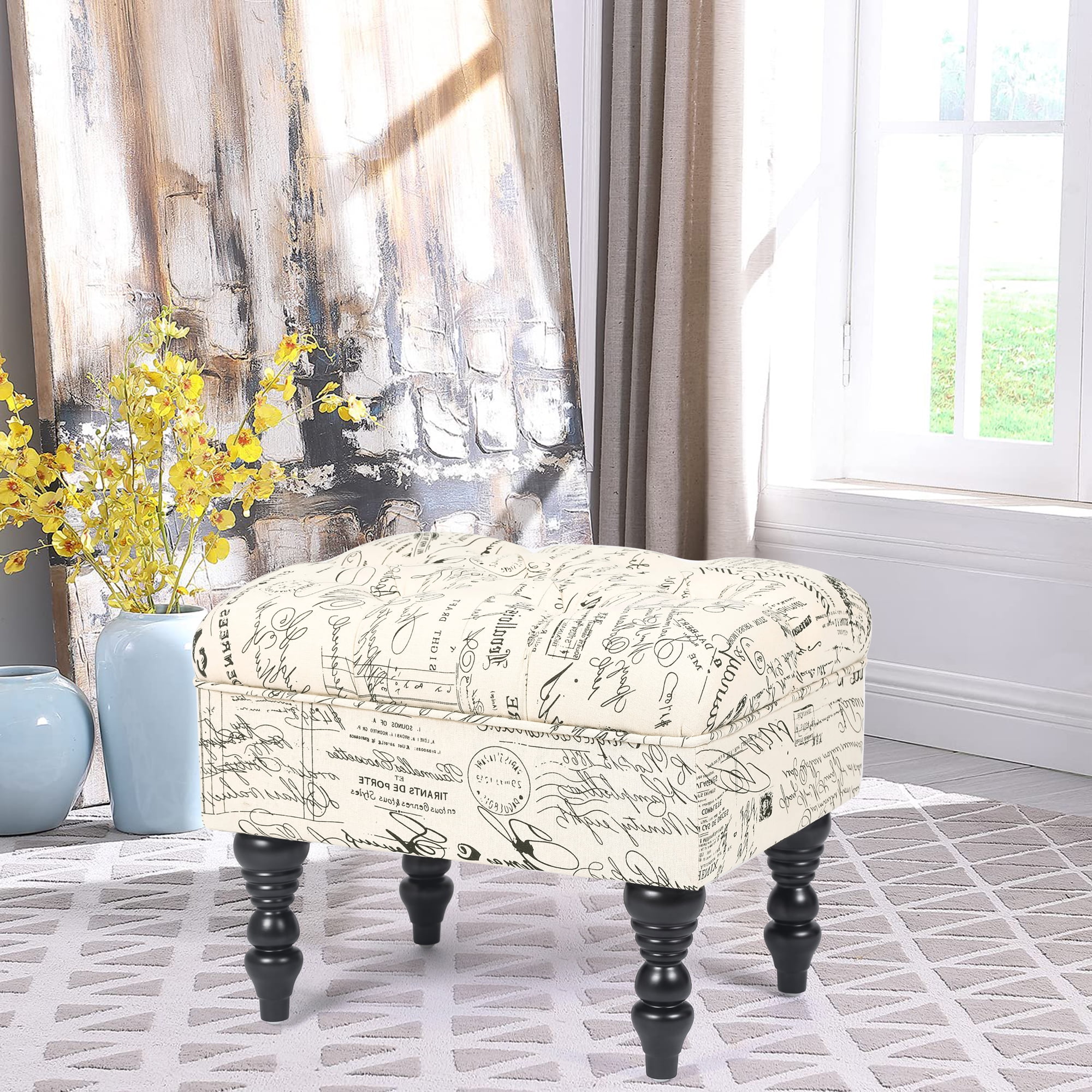 Homebeez 18'' Rectangle Ottoman Fabric Foot Rest Stool Multipurpose