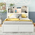 thumbnail image 2 of Newest Full Size Storage Platform Bed with Pull Out Shelves, Twin Size Trundle and 2 Drawers, White, 2 of 11