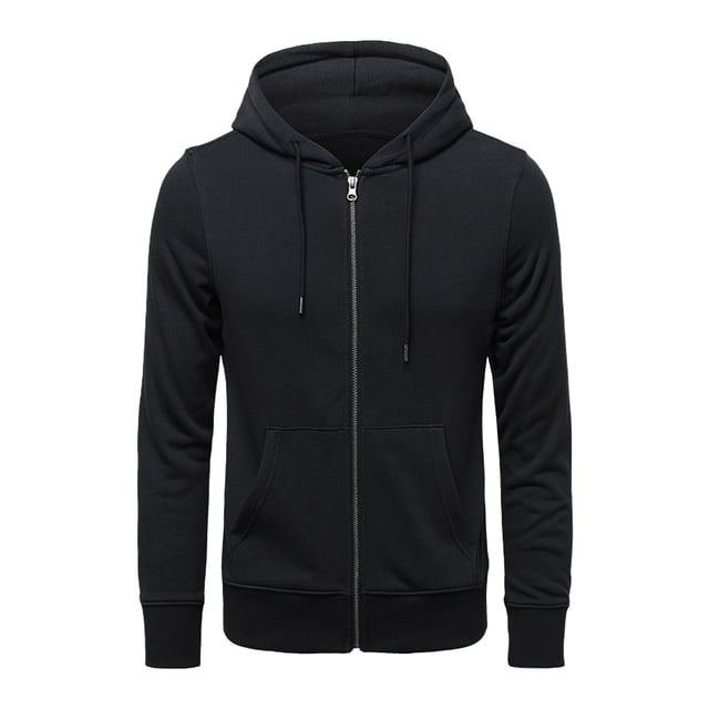 MIASHUI Men's Multi-Color Casual Zip Up Hoodie Loose Fit Solid Color Pullover Sweatshirt Lightweight Jacket with Pockets Black,D
