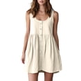 thumbnail image 2 of Robes Mini pour Femmes à Col Rond Sans Manches Style Bohème Vacances à Boutons devant Légères Respirantes Coupe Ample Robes, 2 of 7