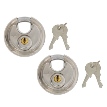 SnapSafe (2 PACK) Stainless Steel Round Disc Padlocks, Ideal for Storage Units or