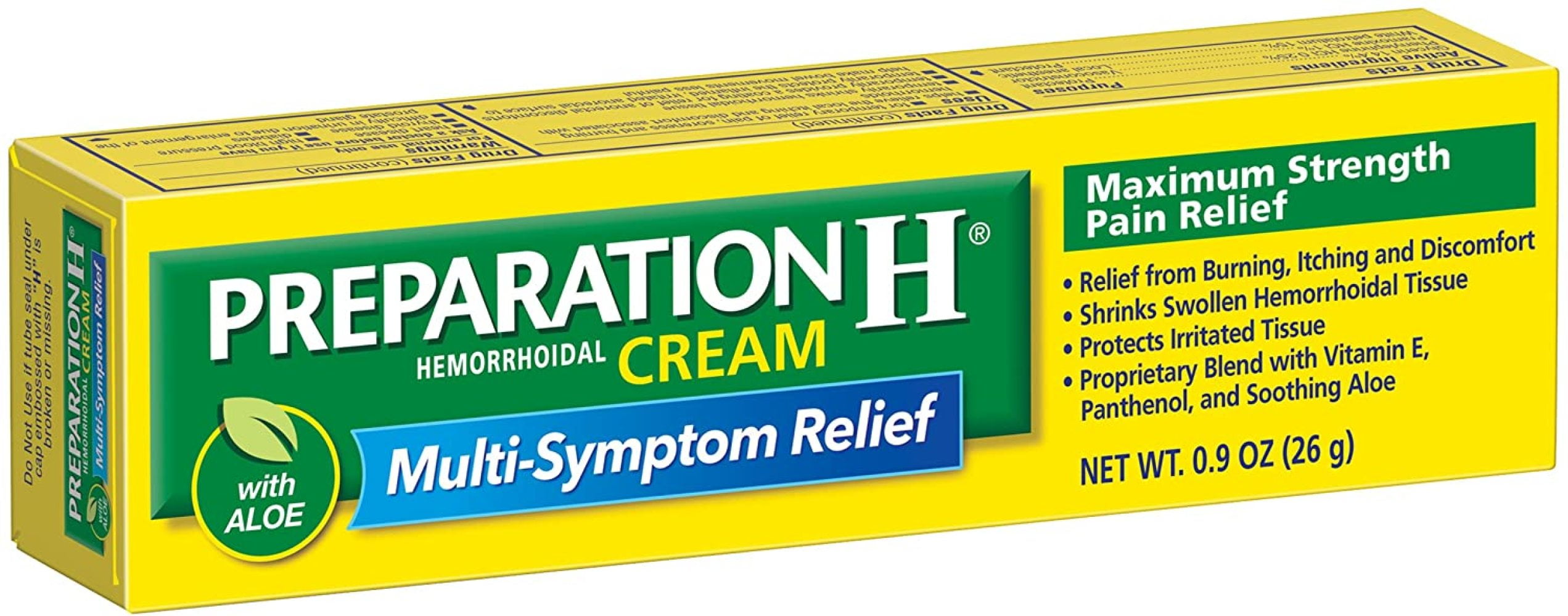 Preparation H Hemorrhoid Symptom Treatment Cream, Multi-Symptom Pain Relief with Aloe, Tube (0.9 Ounce, 1 Tube per Box), (Pack of 3)