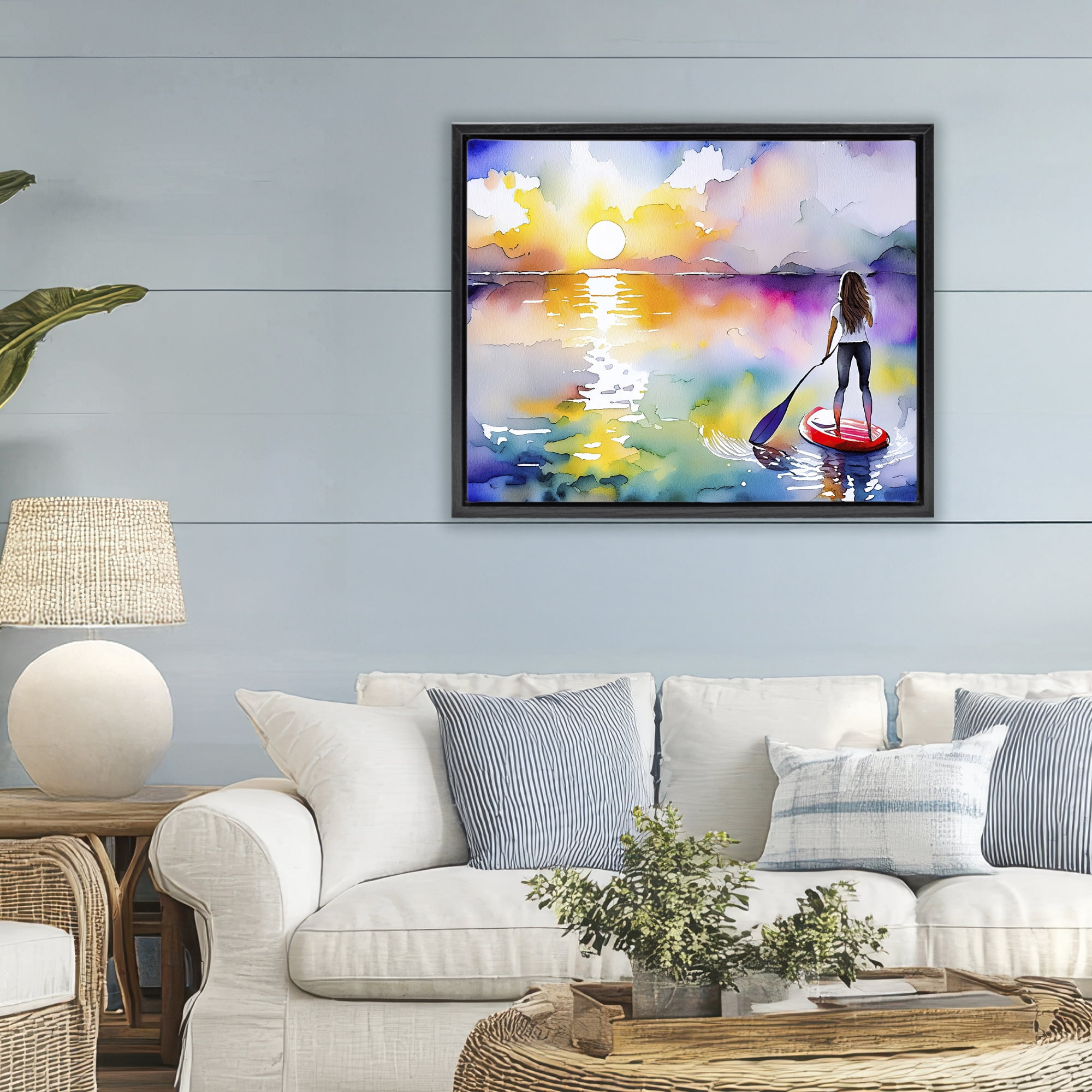 Stupell Industries Sunset Paddle Drift Black Framed Floater Canvas Wall Art, design by Shelly Craig