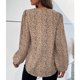 thumbnail image 4 of Mujeres blusa V Masajeadores de cuello linterna manga larga suelta dobladillo estampado leopardo elástico cuff túnica camisa caqui M, 4 of 6