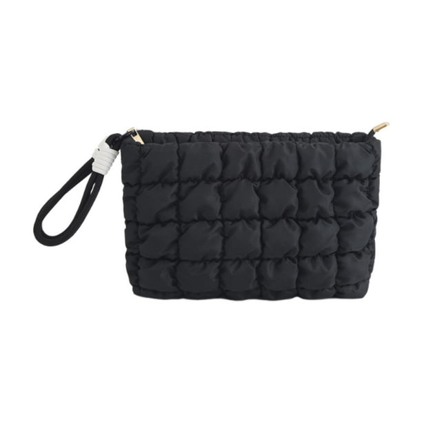 Bolsa de maquillaje para mujer, gran capacidad, abierta, acolchada, portátil, práctica para viajes negro