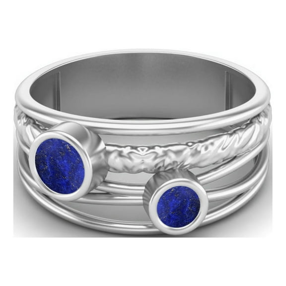4mm Round Lapis Handmade Split Shank Band 925 Sterling Silver Dual Stone Women Valentines Day Gifts Ring
