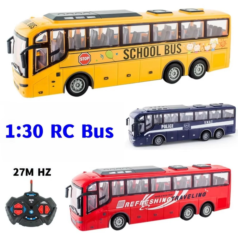 AIGIA 1:30 Scale 27MHZ Lights Simulation School Bus Rc Bus Electric Remote Control Car with Light School Bus Toys