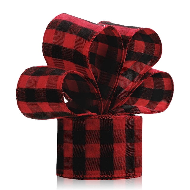 Naiovety Accesorio de cinta con cable de lino navideño, tela de arpillera a cuadros, ambiente navideño, decoración a cuadros, envoltura Kits de decoración para fiestas negro rojo 5m