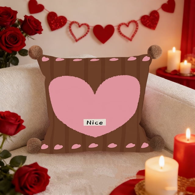Cojín decorativo en forma de corazón 16x16 pulgadas - Cojín rojo de amor con funda y inserto lavables extraíbles para sofá, cama y silla