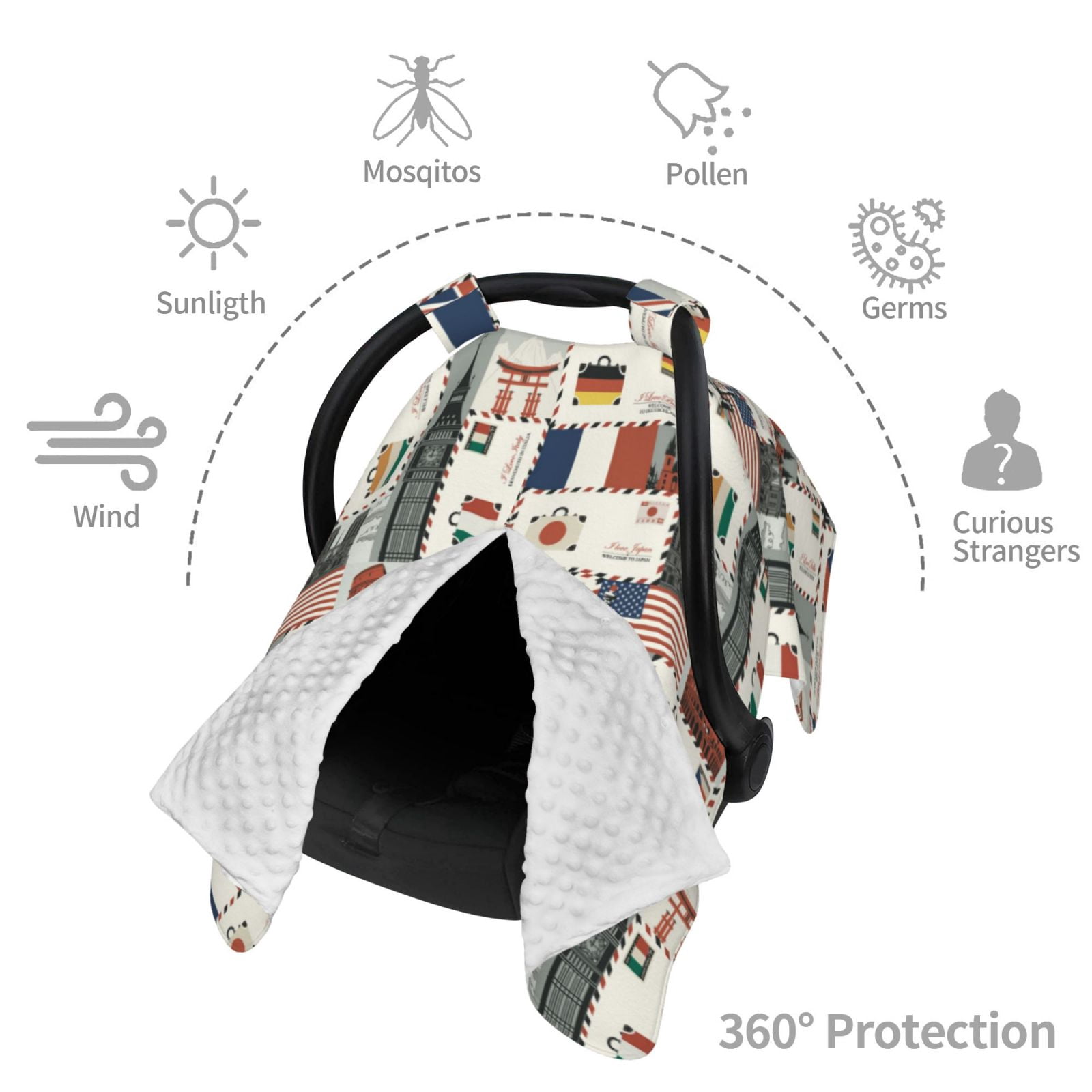 Car Seat Cover Baby - world Stamp Pattern Breathable Infant Car Seat Cover for Baby Carseat, Lightweight Comfort Baby Essentials Must Haves Newborn Stuff for Girl Boy