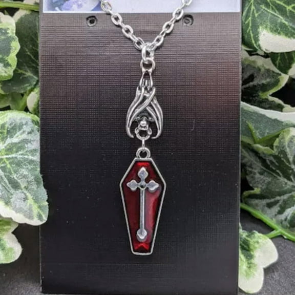HOOUN Gothic Vampire Black Bat Pendant Necklace for Men Women Hip Hop Punk Jewelry-03# Red Bat Cross