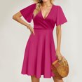 thumbnail image 4 of WTOBBY Women's Summer Loose Beach Vacation Casual Deep V-Neck Elegant Skirt Dress with Solid Color Design for Evening Outings,Hot Pink L, 4 of 5