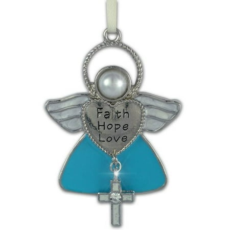 - FAITH HOPE LOVE Angel Metal Hanging Ornament with Cross Charm - 2.5 Inch