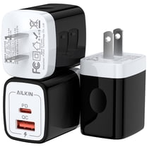 AILKIN USB C Charger,3 Pack 20W Dual Port PD USB A Fast Wall Charger Block Fast Charging Plug USB C Charger Adapter,Black