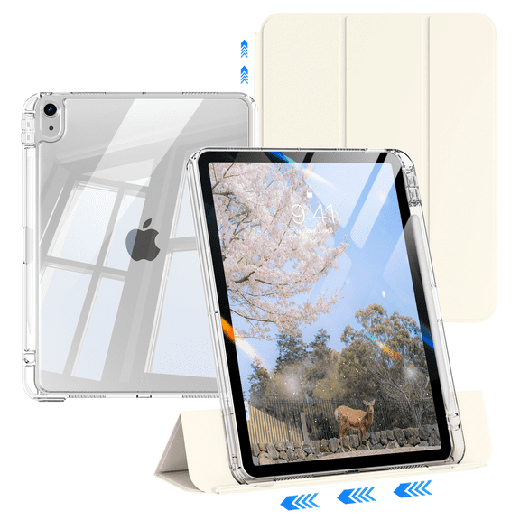 Kenke Case Compatible with iPad Air 11-inch M4/M3/M2 (2026/2025/2024), iPad Air 5th/4th Gen (2022/2020), 2-in-1 Removable Hard PC Transparent Back with Pencil Holder, Auto Sleep/Wake, Cream White
