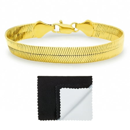 4.5mm-10.5mm 14k Yellow Gold Plated Flat Herringbone Bracelet Anklet 7"8"9" + Cleaning Cloth