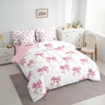 thumbnail image 3 of Feelyou White Pink Kawaii Ribbon Bedding Comforter Set 7 Pieces, Cartoon Stars Print Full Bedding Set, Teens Boys Girls Kids Reversible Fitted Sheet Flat Sheet, Luxury Bedroom Decor, 3 of 7