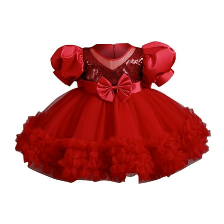 

WUXIAN Kids Flower Girls Dress Ruffle Tulle Beads Toddler Bowknot Wedding Pageant Birthday Party Evening Tutu Dresses Baby Sundress Children Simple Dailywear