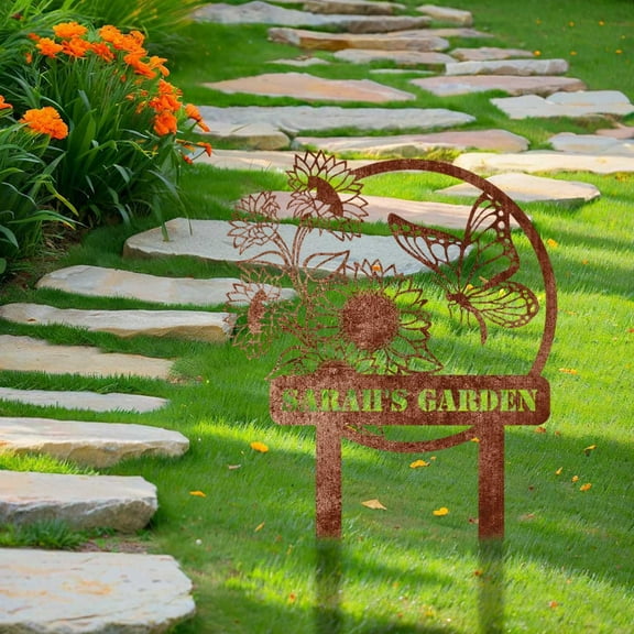 Dianli Savings Rustic Garden Name Sign Personalized Vintage Metal Plaque Weathered Iron Outdoor Wall Art Custom Yard Decor for Fence, Porch, or Home Gifting Gift