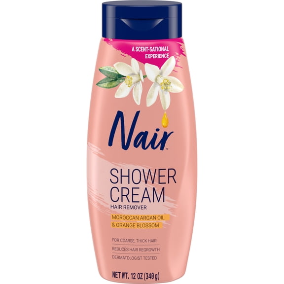 Nair Shower Cream Hair Remover, Moroccan Argan Oil & Orange Blossom, Body Hair Removal Cream, 12 oz