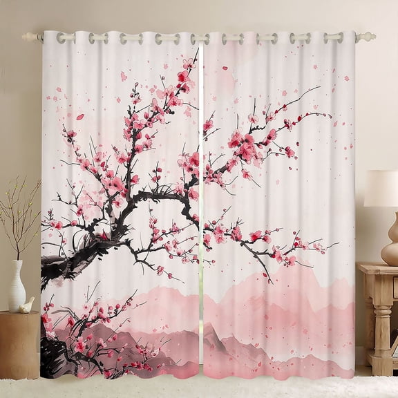 Manfei Cherry Blossoms Black Out Curtains for Boys Girls,Pink Sakura Curtains Pack of 2 (42x63 Each),Japanese Style Bedroom Curtains,Luxury Bedroom Decor