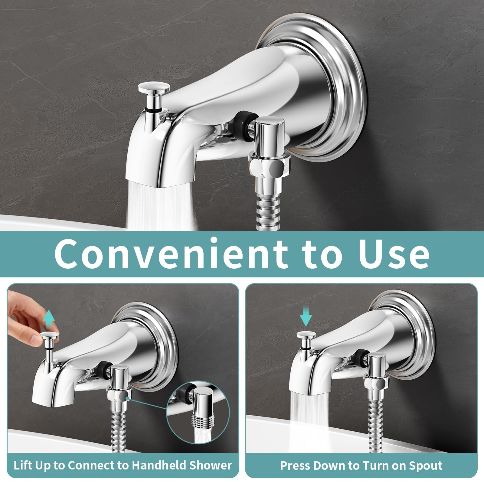 Bathtub Faucet with Handheld Sprayer Chrome Metal Bath Spout Diverter
