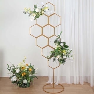 6 ft Gold Metal Honeycomb Floor Standing Balloon Display Arch with Flower Frame Backdrop