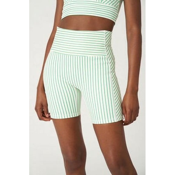 Bandier KELLY GREEN Solid & Striped Sport High Waisted 7in Shorts, US 2X-Large