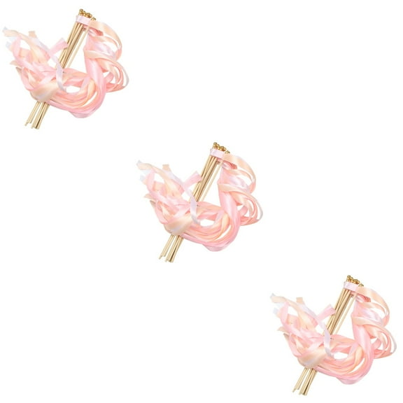 Masteelf 30 pcs Pink Wedding Delicate Ribbon Streamers Fairy Stick Cheer Props Party Supplies Favors With Golden Bell