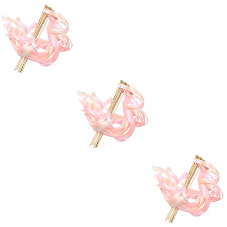 Masteelf 30 pcs Pink Wedding Delicate Ribbon Streamers Fairy Stick Cheer Props Party Supplies Favors With Golden Bell