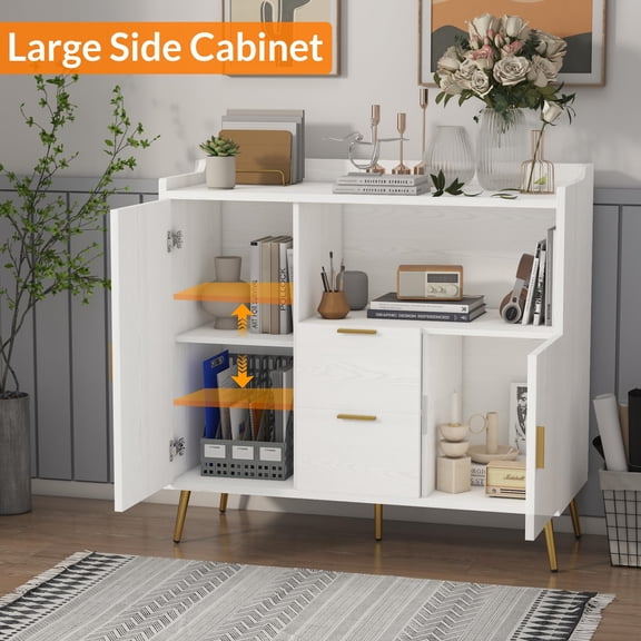 40” Modern Black Wooden Sideboard Buffet Cabinet, 2 Drawers & 2 Storage Doors, Heavy-Duty Multi-Functional Storage Stand for Kitchen, Dining Room & Living Room Organization