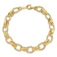 thumbnail image 2 of Auriga Fine Jewelry 14K Yellow Gold Polished/Textured and Diamond-cut Fancy Link Bracelet 7inch for Women, 2 of 6