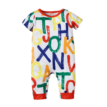 

Kucnuzki Baby Boy Summer Clothes 3 Months Baby Boys Casual Bodysuits 6 Months Short Sleeve Colorful Letter Prints Causal Cozy Sweatshirt Bodysuits Red