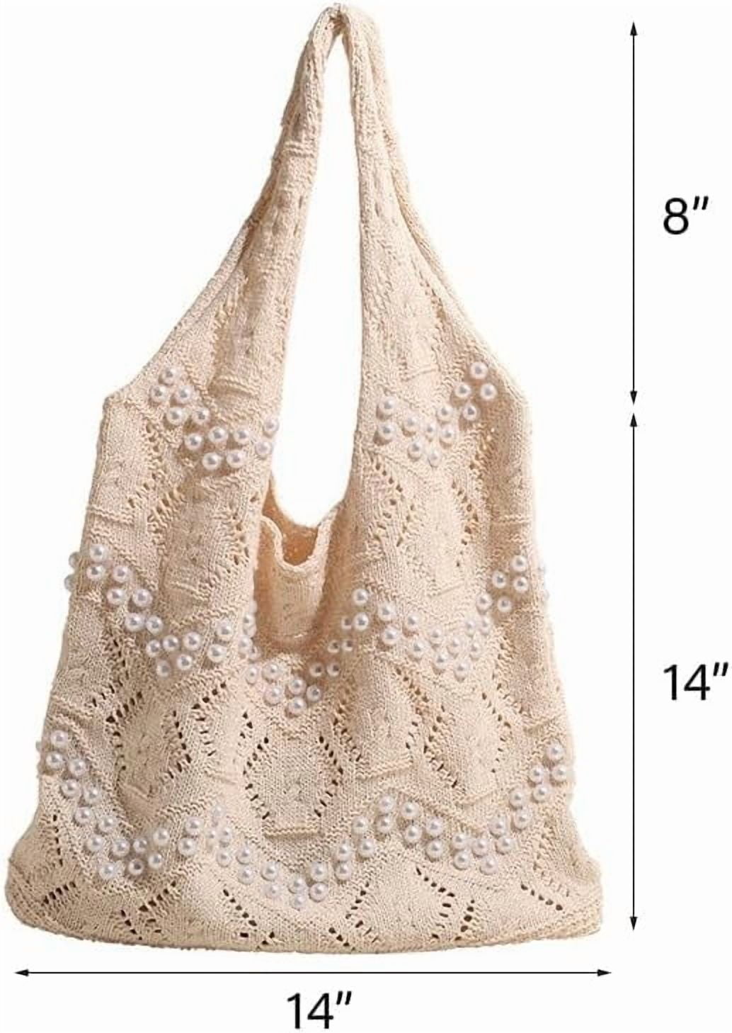 CAILDANL Boho Crochet Beach Tote Shoulder Bag with Colored Beads | Colorful Aesthetic Hippie Knit Bag for Women
