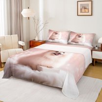 Manfei Cute Cartoon Dogs Twin Sheet Sets,Pet Animal Lovers Twin Fitted Sheet,Pink White Flat Sheet For Boys Girl,Ultra Soft Home Decor,3pcs