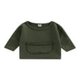 thumbnail image 1 of Chandail en Molleton à Col Rond pour Bébé Garçon Fille avec Poche, Couleur Unie, Manches Longues, Hauts Décontractés, Rouge Brunâtre 1-2 Ans, 1 of 8