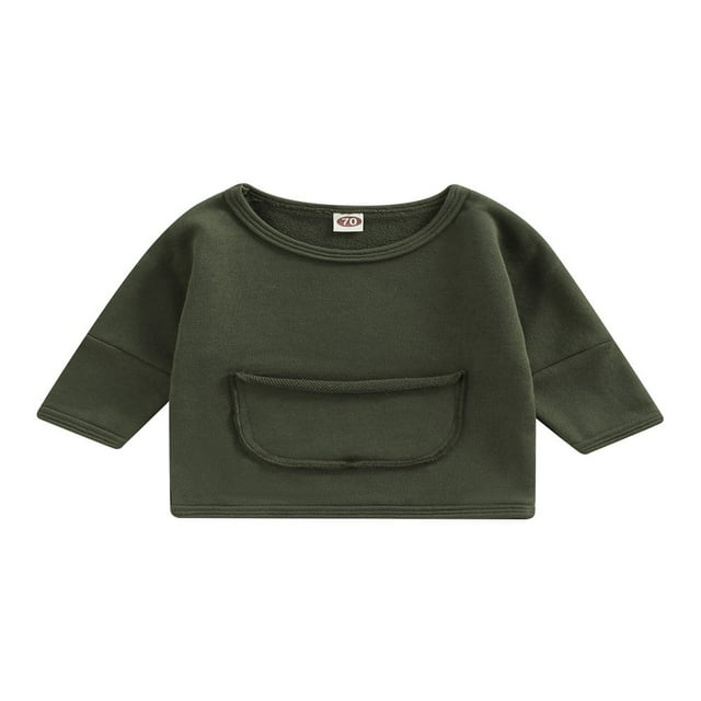 Chandail en Molleton à Col Rond pour Bébé Garçon Fille avec Poche, Couleur Unie, Manches Longues, Hauts Décontractés, Rouge Brunâtre 1-2 Ans