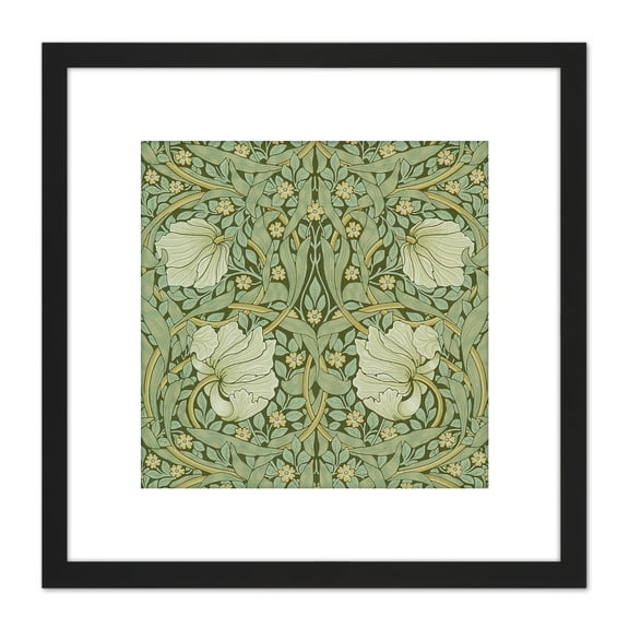 William Morris Pimpernel Arts Craft Pattern Design 8X8 Inch Square Wooden Framed Wall Art Print Picture with Mount