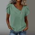 thumbnail image 2 of 100% Cotton Blouses for Women V-Neck Button Short Sleeve Shirts Solid Color Pullover Casual Plus Size Summer Tops,Size S-2XL, 2 of 6