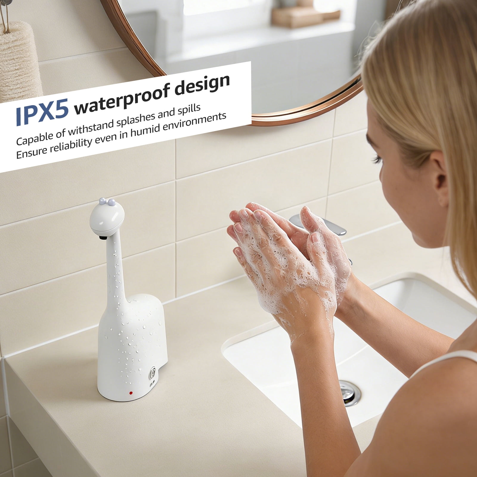 NUAHRHY Automatic Foaming Soap Dispenser, Giraffe Shaped 10oz Touchless Smart Dispenser, Whimsical Design Rechargeable with Infrared Sensor IPX5 Waterproof for Bathroom Kitchen, Unique Decor