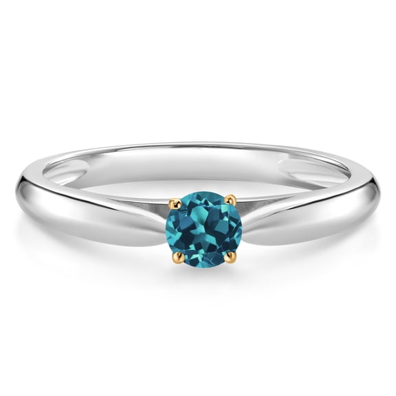 Gem Stone King 0.22 Ct Round London Blue Topaz 10K White and Yellow Gold Solitaire Engagement Ring (Size 9)