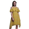 thumbnail image 1 of Bimba Ocean Printed Womenâ€™s Ruffle Front Cold Shoulder Swing Shift Dress-X-Small, 1 of 6