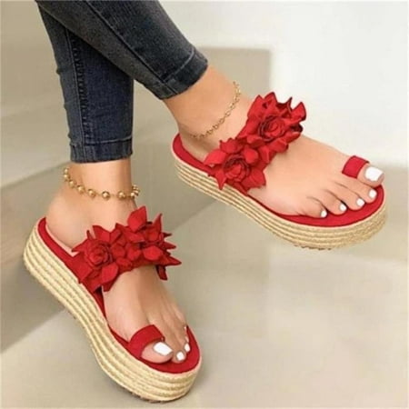 

KKCXFJX slippers for women Women Platform Sandals Casual Flower Slip On Platform Ladies Beach Wedge Shoes Slippers