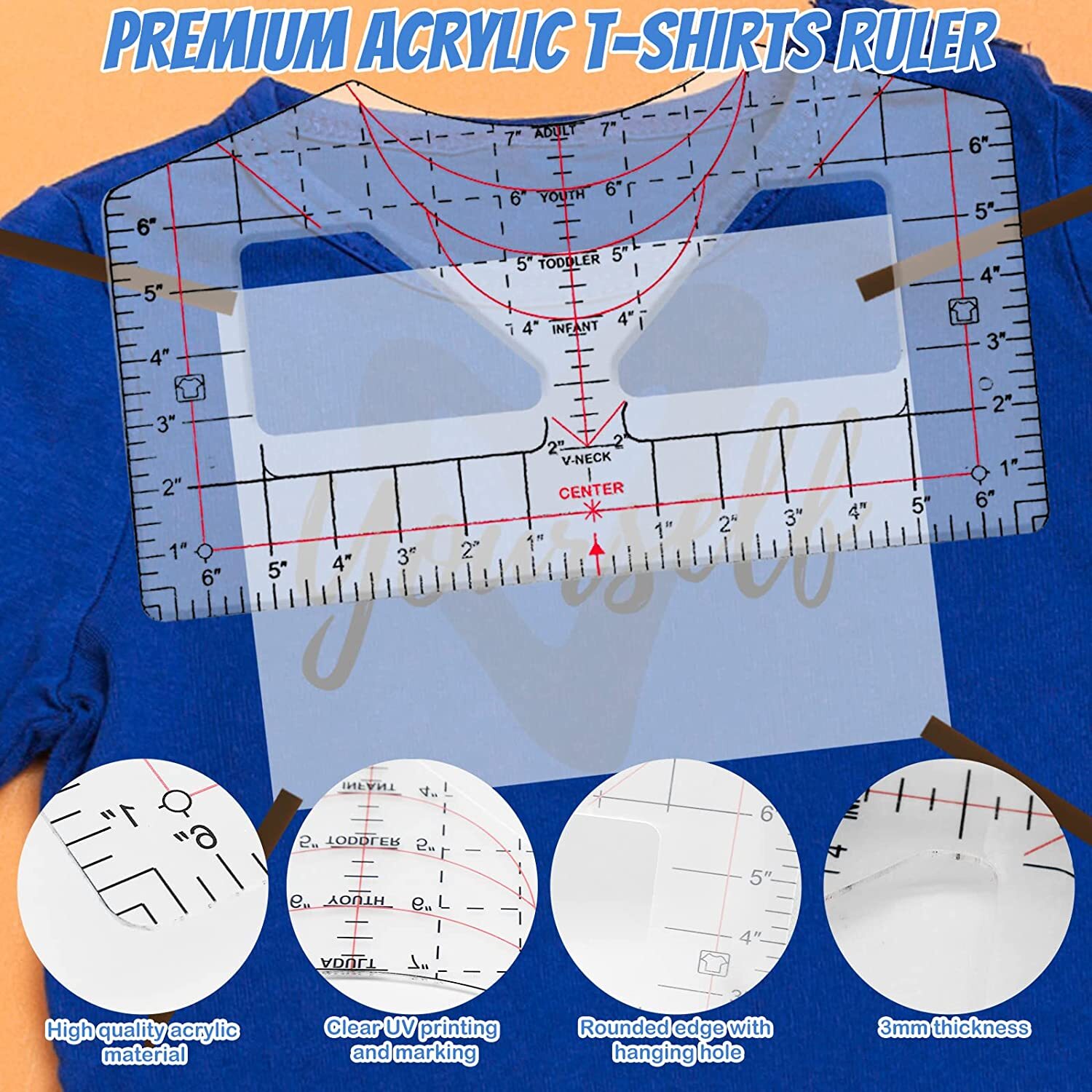 4 Pack Tshirt Ruler Guide for Vinyl Alignment,T Shirt Ruler Alignment Tool  Placement Centering Ruler with Heat Transfer Tape