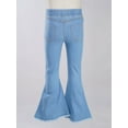 thumbnail image 4 of Ocealan Kids Girls Elastic Waist Flare Jeans Ripped Fitted Denim Pants Raw Hem Bell Bottom Pants Light Blue 12, 4 of 5