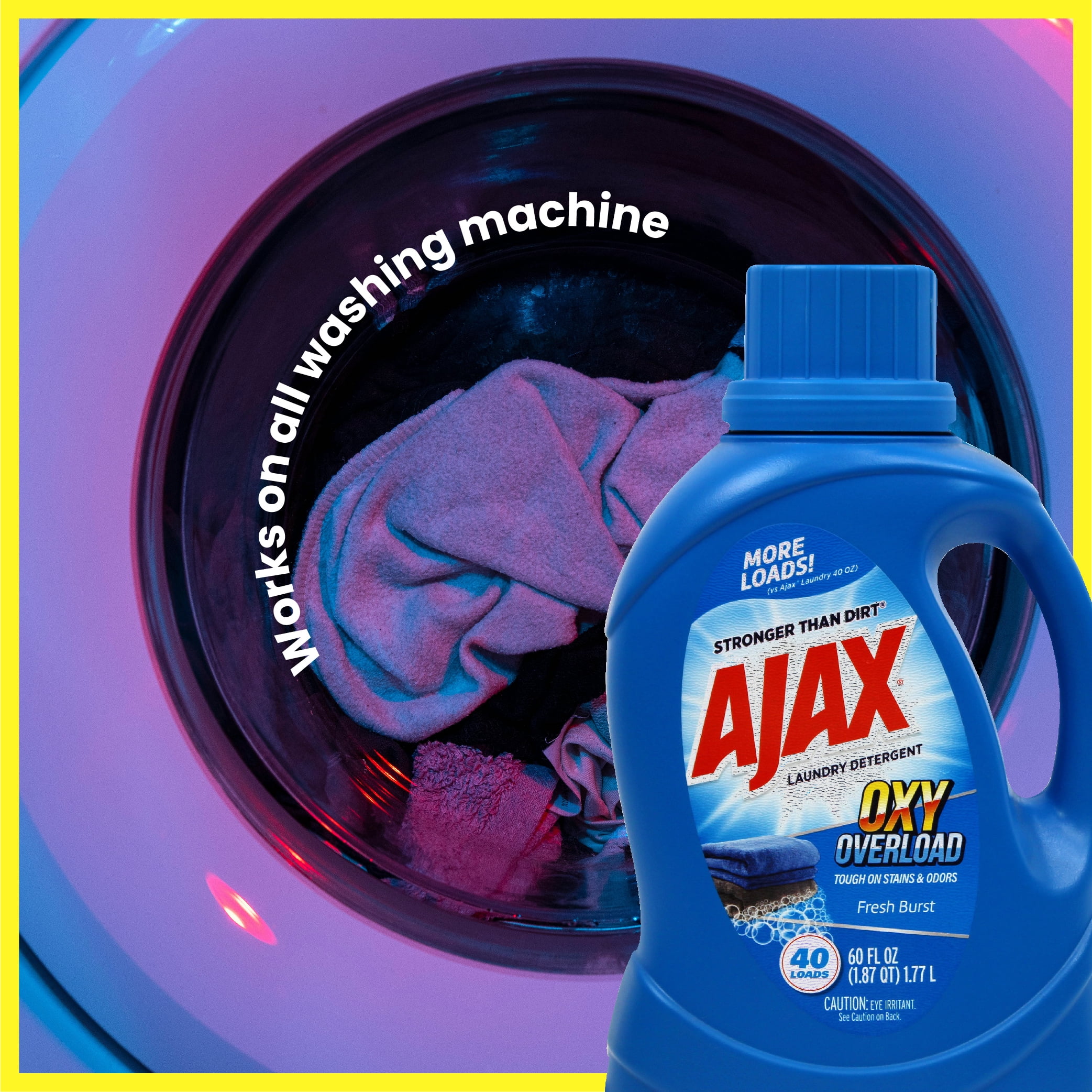 Ajax Oxy Overload Liquid Laundry Detergent, 60oz (Pack of 4) – Totally Awesome Cleaner with Deep Cleaning, Stain & Odor Removing power, HE Compatible, 160 Loads, Fresh Burst Scent
