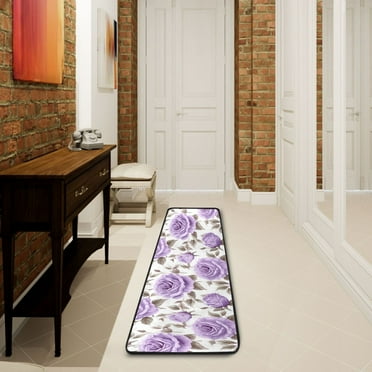 2' x 6' Modern Runner Rugs Hallway Floor Throw Carpet Purple Rose Flowers Non Slip Entryway Mat Washable Bedroom Bathroom Kitchen