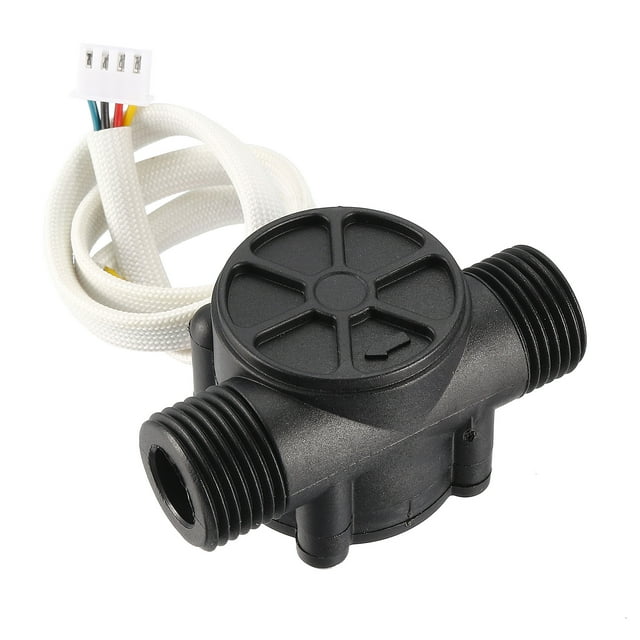 Sensor de flujo de agua líquido de efecto Hall G1/2 Interruptor medidor de flujo Contador DC5V 1-30L/min Negro YF-S201 4 Cables